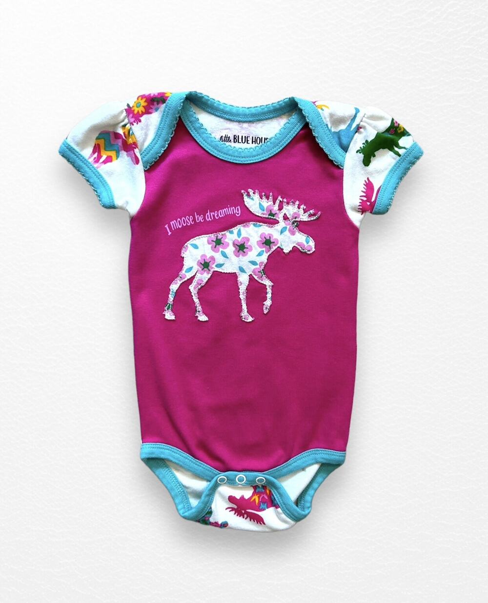 Little Blue House (Hatley) Moose Bodysuit, 3-6 Months